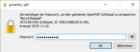Kleopatra-Passwortdialog zum Bestätigen des ADSK-Hinzufügens