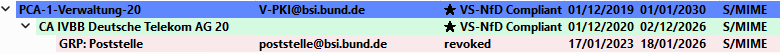 Status display for S/MIME
